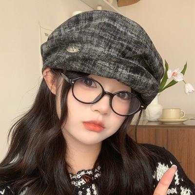 Japanese Retro Pleated Soft Brim Octagonal Hat for Women In Spring and Autumn Versatile Casual Mixed Color Painter Hat Showing Face Small Beret Hat