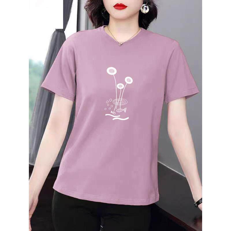 Women's Summer Short Sleeve Loose T-Shirt for Middle-Aged and Elderly - Lightweight, Slimming Fit, Flaw Concealing