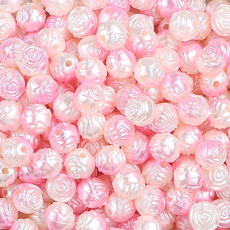 ABS Pearl Rose Flower Beads 8mm Floral Charms for DIY Jewelry Craft 100 Pcs/Bag