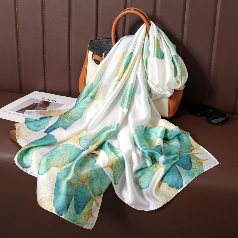 Spring and Summer Thin Silk Scarf High-end Printed Long Scarf New Satin Travel Sunscreen Scarf National Style Cloak