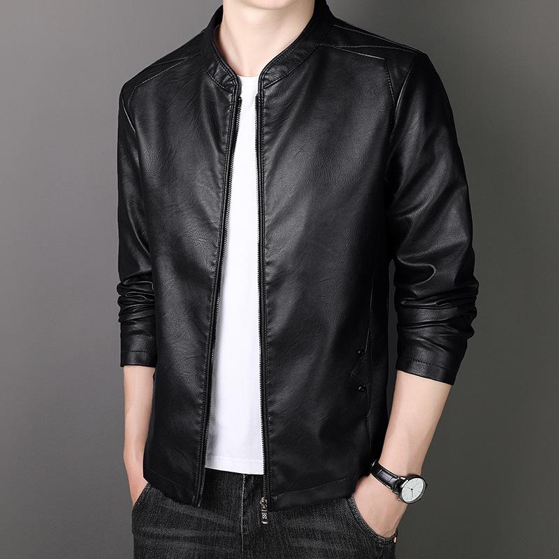 Autumn and Winter New Leather Men's Business Casual Stand Collar Leather Jacket Jacket Dad Suit American Pilot Leather Men