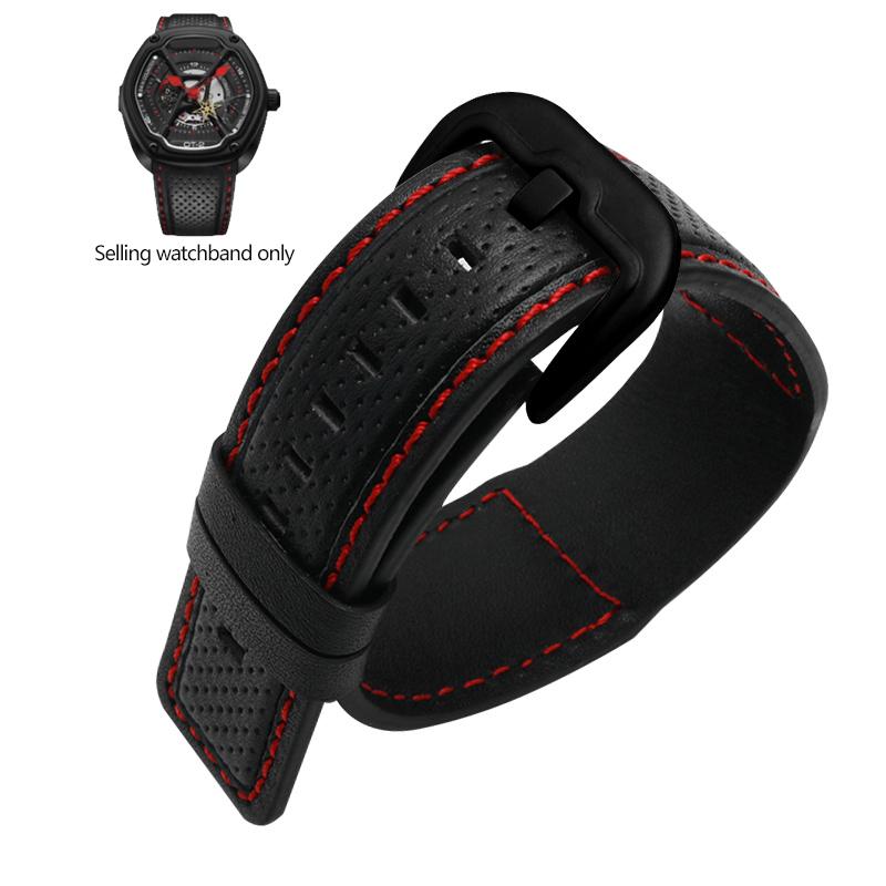 

Genuine Leather Bracelet 24mm OTC-AO1 OT-3 Strap for Dietrich Suunto Watchband Long Pattern Watch Band Red Green Stitches Belt 24mm