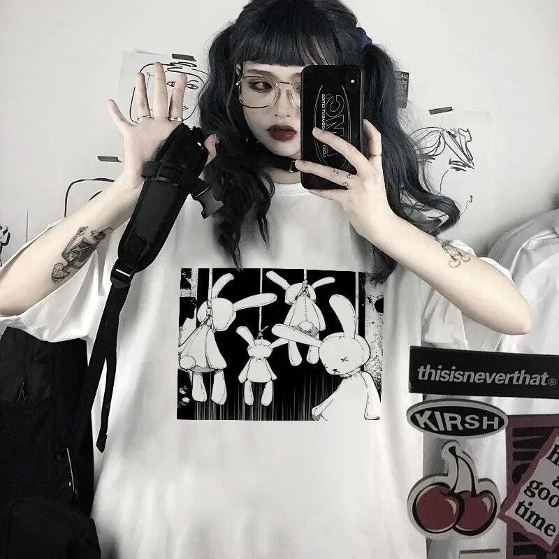 

Harajuku Y2k Goth Аниме Футболки с принтом кролика Женская футболка большого размера с графикой FeUnisex Уличная одежда Хип-хоп Винтажная одежда Топы 4XL