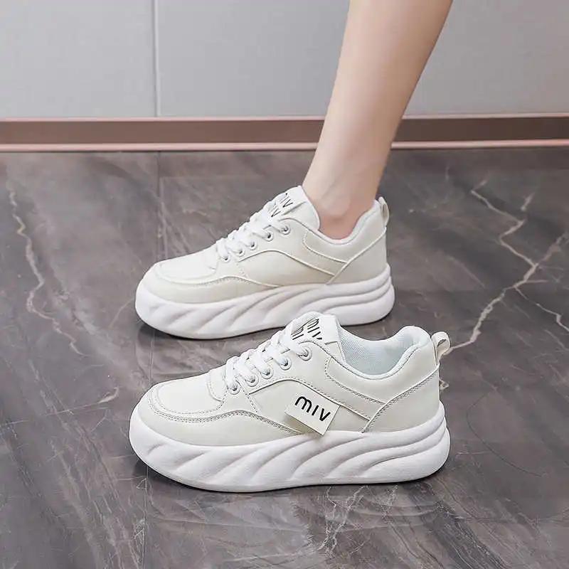 Fashion Legitimate Leather Lace-up Sneakers Sport Vulcanize Grandma Shoes Autumn Boots For Women Tenise Super Offers Newest