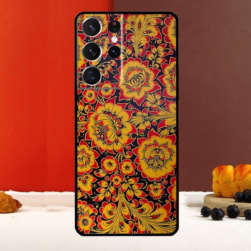 Khokhloma Russian Pattern Flower Cover For Samsung Galaxy S25 S24 S22 S23 Ultra S9 S10 Plus S20 S21 FE S25 FE Phone Case