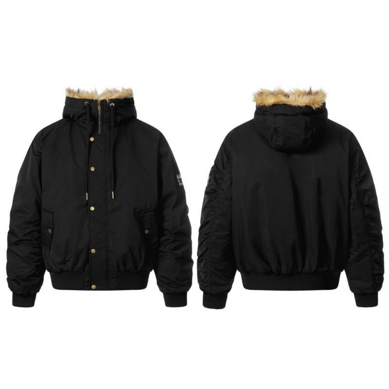 Unisex Winter Hooded Cotton Puffer Jacket With Leopard Faux Fur Trim Oversized Fit Warm Thick Lining Cold Weather
