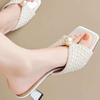 BrandNew HotSeason Style Versatile Pearl Commuting Temperament Mid-heel Slim Heel Open-toe Sandal Slippers for Women