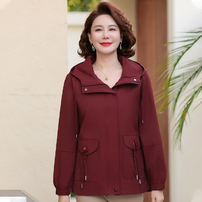 Mom s 2026 Hooded Trench Coat - Women s Stylish Mid-Aged Spring/Autumn Jacket 4XL (Recommended 130-145 jin)