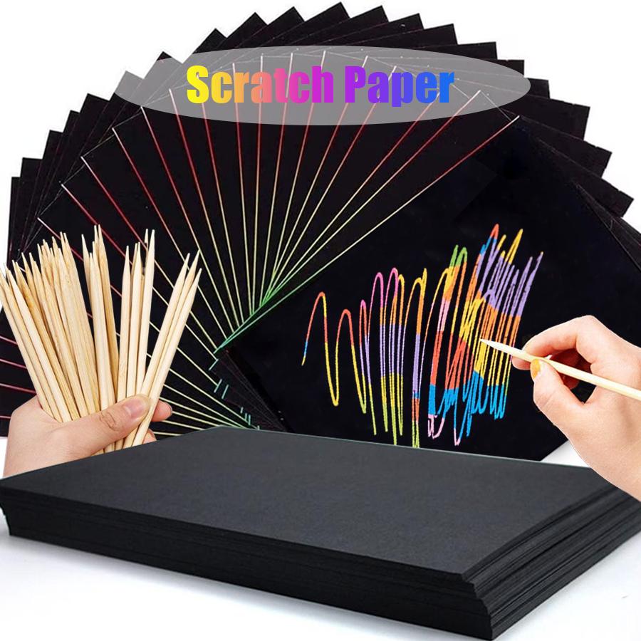 10/20 Stück Regenbogen Magic Scratch Paper & Bambusstift, Kratzbilder zum Malen, DIY Kunsthandwerk Malpapier Geburtstagsparty Geschenk XJM