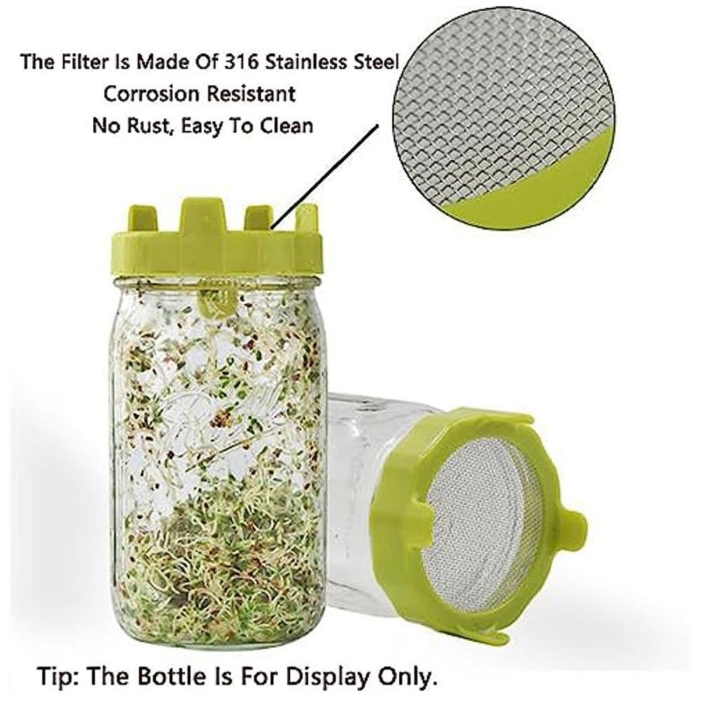 1pc Plastic Sprout Lid For Wide Mouth Jars Grow Bean Sprouts Alfalfa Salad Garden Supply Stainless Steel Mesh Design Sprout Lid
