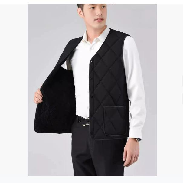 Large Size Vest Dad Wears Autumn and Winter Men's Vest Plus Velvet Thickened Warm Vest To Prevent Cold
