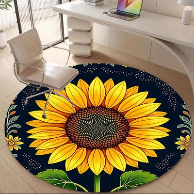 1pc Sunflower Pattern Office Round Area Rug, Indoor Mat Suitable ForOffice, Under Office Chairs Bedroom Living Room Home Decor, Room Deco D040