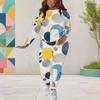 Women Plus Size Round Neck Long Sleeve Printed Top And Fitted Pants Two Piece Set