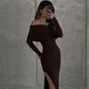 Women Spring Autumn Long Sleeves Dress Ladies Sexy One Piece Solid Full Length Dress