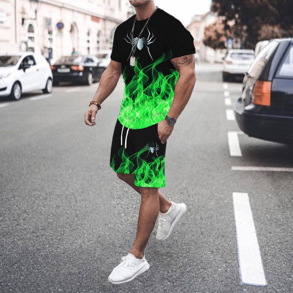 Men 2Pcs Sets Summer 3D Print Casual Gradient Suit Shirt  Shorts Streetwear Shirt Holiday Two Piece Suit