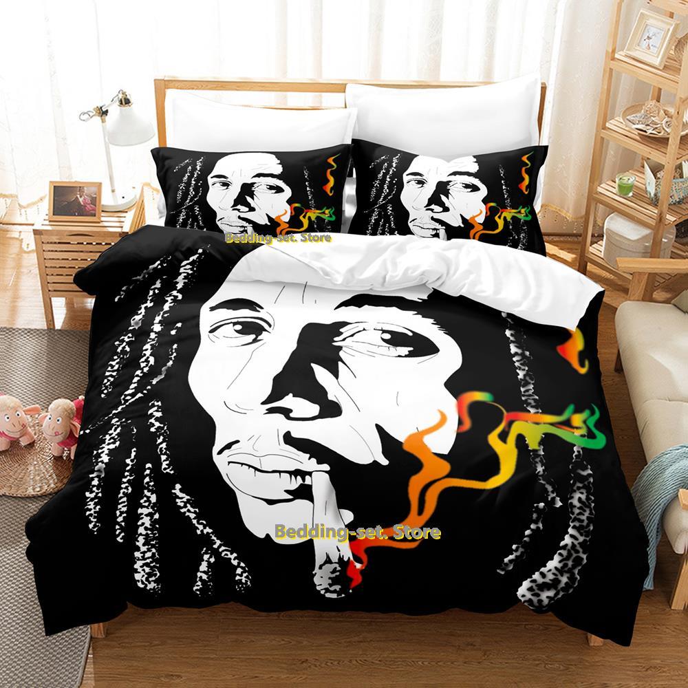 Singer Bob Marley Bedding Set Cartoon Anime Three-piece Set Adult Kid Bedroom Duvetcover Sets Cool Print Letto Matrimoniale