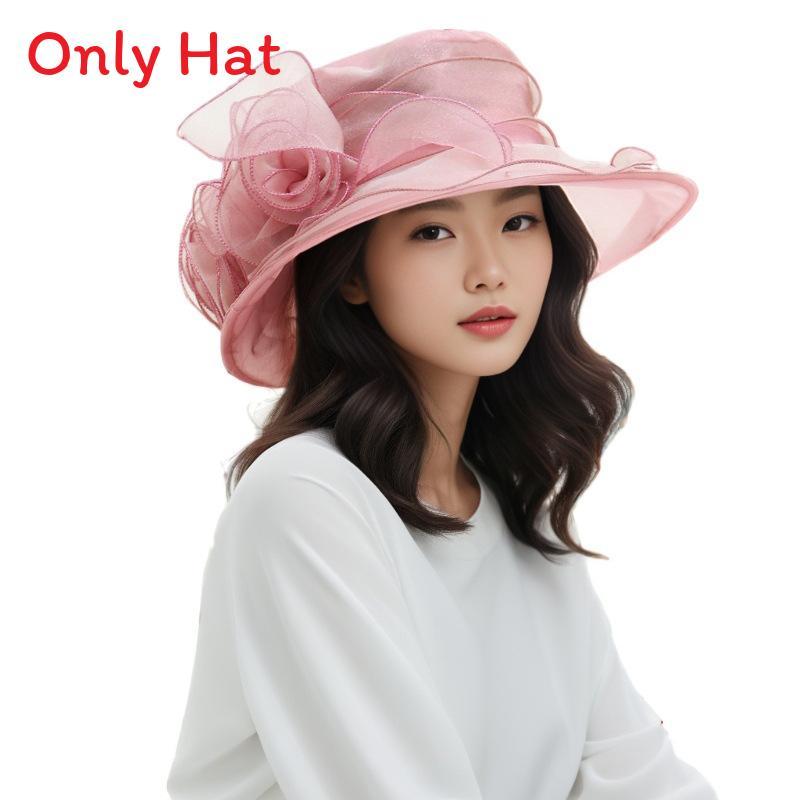 Floral Pattern Retro Large Brim Hat With Uv Sunshade For Beach And Garden Wear