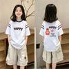 Summer Korean Style Color Block Loose T-shirt for Girls Aged 6-12 - Short Sleeve and Versatile