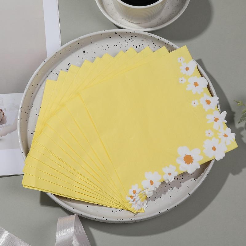 20Pcs Sweet Daisy Flower Napkins Disposable Paper Tissues Towel for Mother's Day Baby Shower Wedding Party Decoration Tableware