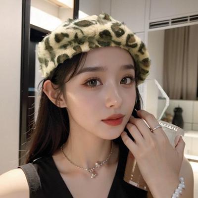 Beret Women's Retro Leopard Print Painter Japanese Versatile Bud Hat Korean Version Rabbit Hair Pumpkin Hat