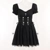 Goth Gothic Vintage Princess Dress Women Dark Lace Up Cross Corset Streetwear Partywear Lolita Female