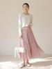 Fei Yuan Women's Spring Pleated Satin Skirt: Versatile Solid Color with Large Hem