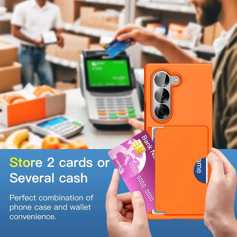 Wallet Card Holder Phone Case for Samsung Galaxy Z Fold 6 Fold6 ZFold6 5G Shockproof Hard PC Shell Protective Cover