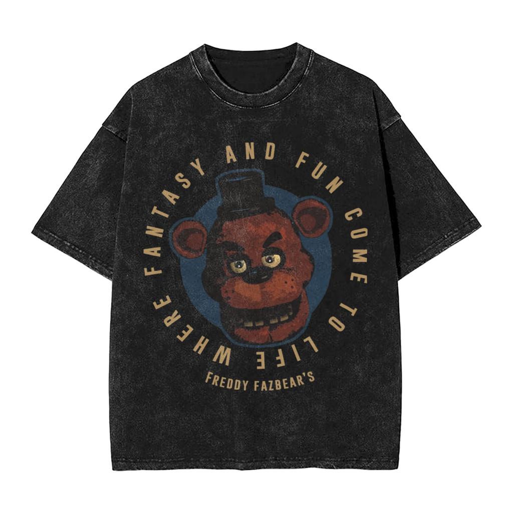 FNAF At Freddys Washed Streetwear Hip Hop Novelty T-Shirts Tees for Men Women Cotton Oversised Soft Comfort Short Sleeve