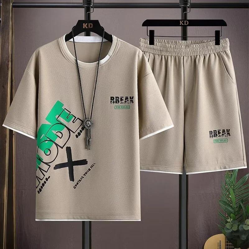 Summer Casual Short Sleeved Set Trendy Loose Five Inch T-shirt Plus Size Boy Outfit Complete Set with Matching