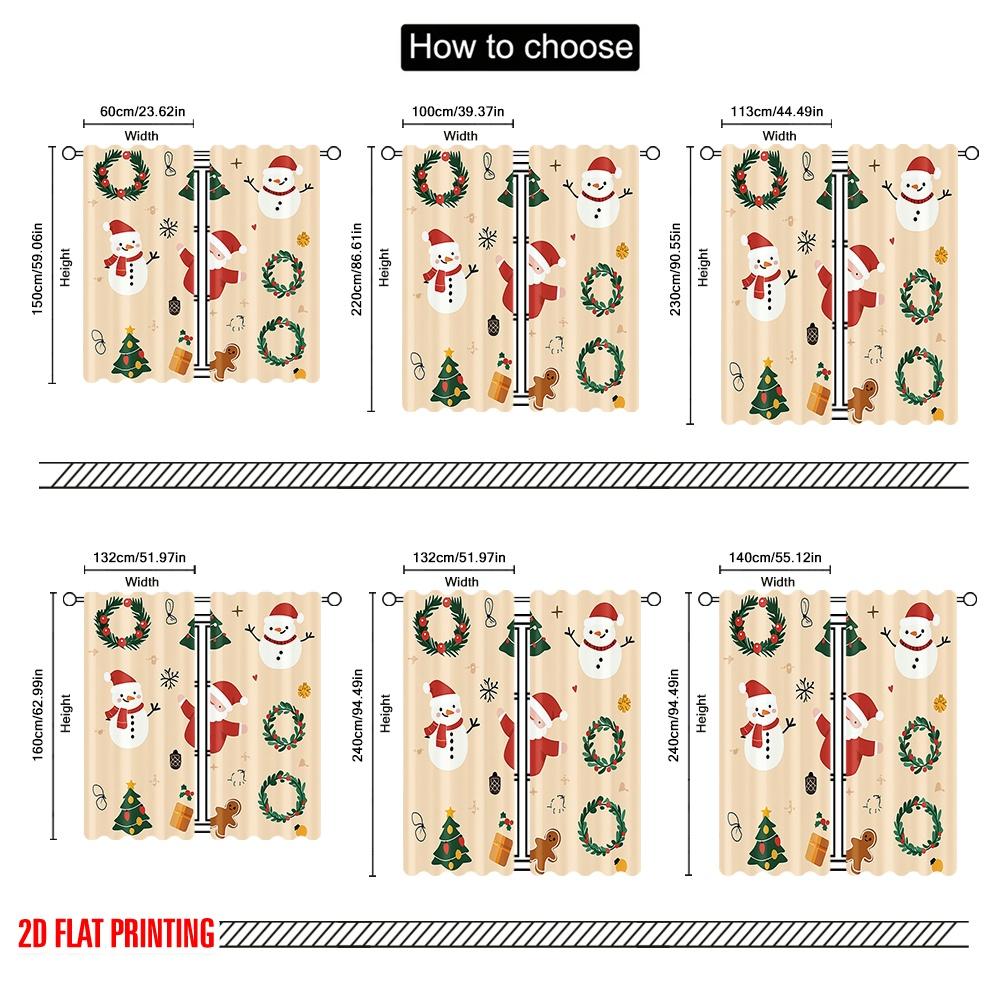 2pcs,2D Plane Printing Curtains Roller Blinds Christmas Tree Snowman Santa Claus (3) Polyester (without Rod) Home Decor for