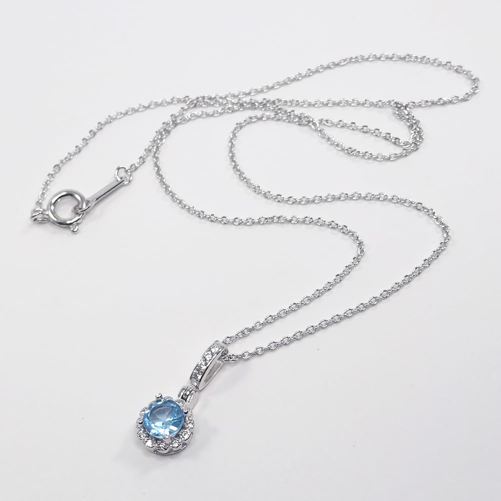 [Your and My Jewelry Box] Blue Topaz Necklace Pendant, SILVER925, 1.0 Carat, Luxurious CZ Surround Pendant [November Birthstone] [Gift Wrapped]