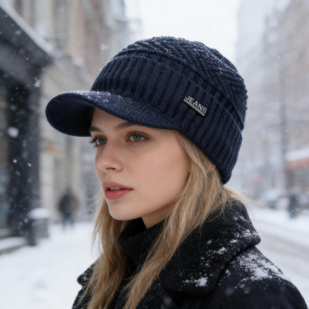 Hot Sale Unisex Warm Winter Hats Plush Fur Lined Warm Cap With Brim Outdoor Knitted Hats For Men & Women