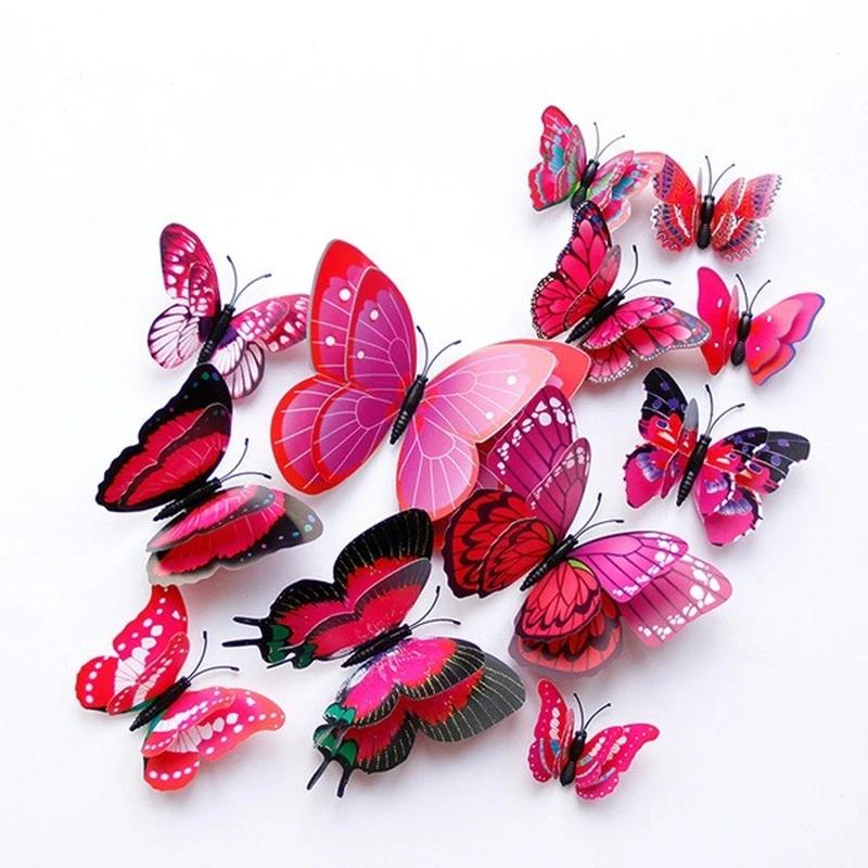 Magentic 3D Double-Layer Butterfly Wall Stickers Magnet Refrigerator Stickers Home Girl Kids Room Wedding Christmas Decoration