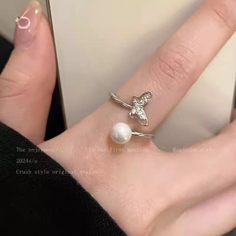 New Light Green Butterfly Sparkly Open Adjustable Ring All-match Ring Ring for Women Jewelry Resin Ring