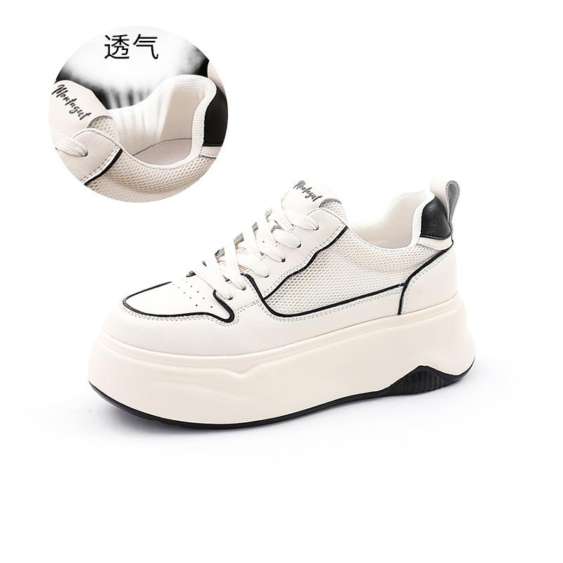

Leather little white shoes women s 2025 spring new thick-soled heightening board shoes casual versatile women s shoes flat-bottomed breathable shoes n 35