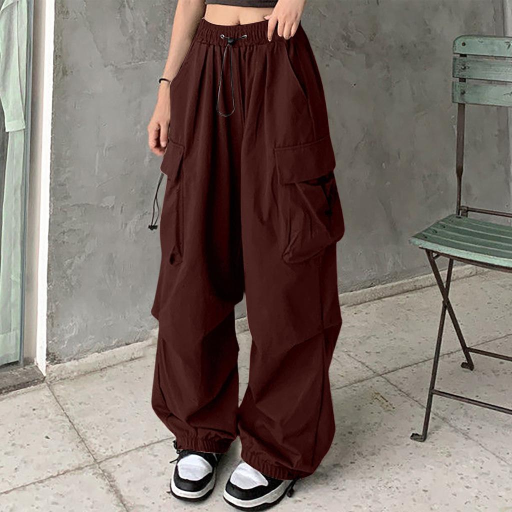Women's Wide-Leg Athletic Pants with Multiple Pockets, Drawstring and Tapered Ankles