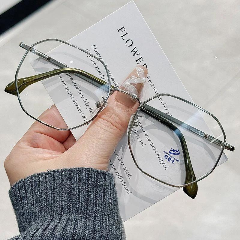 Luxury Polygon Frame Myopia Glasses Unisex Personalized Hd Gentlewoman Fresh Cute Blue Light Blocking Near Sight Eyeglasses