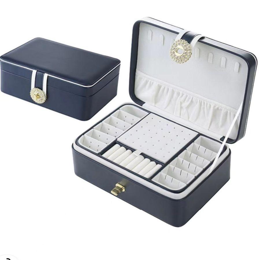 Кожаный органайзер для ювелирных изделий, Дисплей для ювелирных изделий, Коробки и упаковка для ювелирных изделий, Коробка для колец, Подходит для серег и колец тёмно-синий