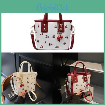Cherry Handbag Water Bucket Pu Fashion Tote With Zipper Closure For Daily Use