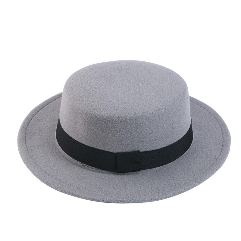 British Style Imitation Woolen Flat Top Top Hat Retro Felt Jazz Hat Versatile Clothing Hat LM-