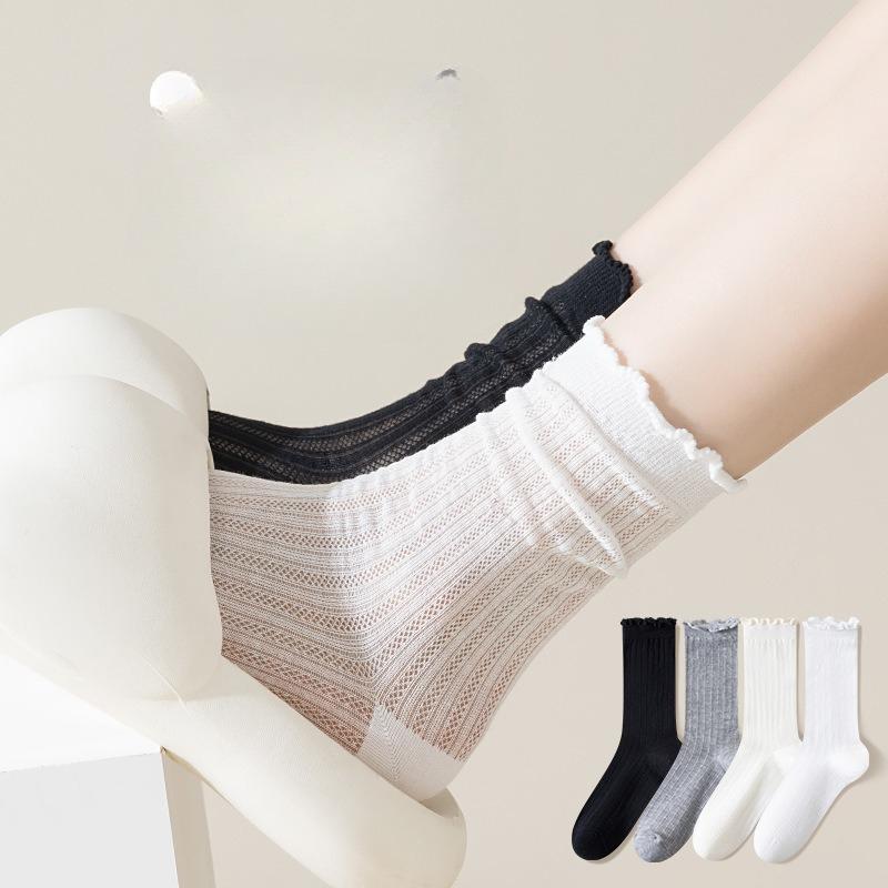 Stacked Socks, Summer Thin Socks, Pure Cotton, Spring And Autumn, Gray Ballet Style With Small Leather Shoes Stockings