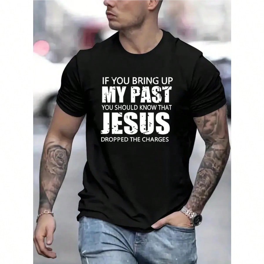 Religiöser Humor Jesus hat die Anklage fallen gelassen Grafikdruck T-Shirt Herren Lässig Kurzarm T-Shirts Für Sommer