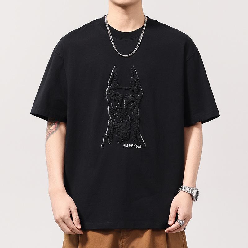 Cartoon Dog Short-sleeved T-shirt Men s Loose American Summer Half-sleeved Pure Cotton Pussy Handsome T-shirt M 6587₽