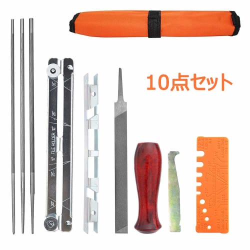 AsYouBuy Chainsaw Sharpening Set, 10-Piece Set with Sharpening Clamp, 3 Types of Round Files (4.0mm/4.8mm/5.5mm), Woodworking DIY Sharpener, Hand Tool