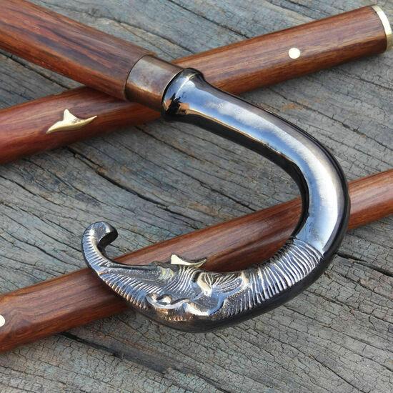 Antique Brass Designer Handle Wooden Walking Cane Stick Vintage Victorian