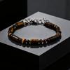 Fashion Classic Natural Stone Beaded Bracelet for Men, Adjustable Stainless Steel Chain Wristband, Agate Tiger Eye Jewelry Gift