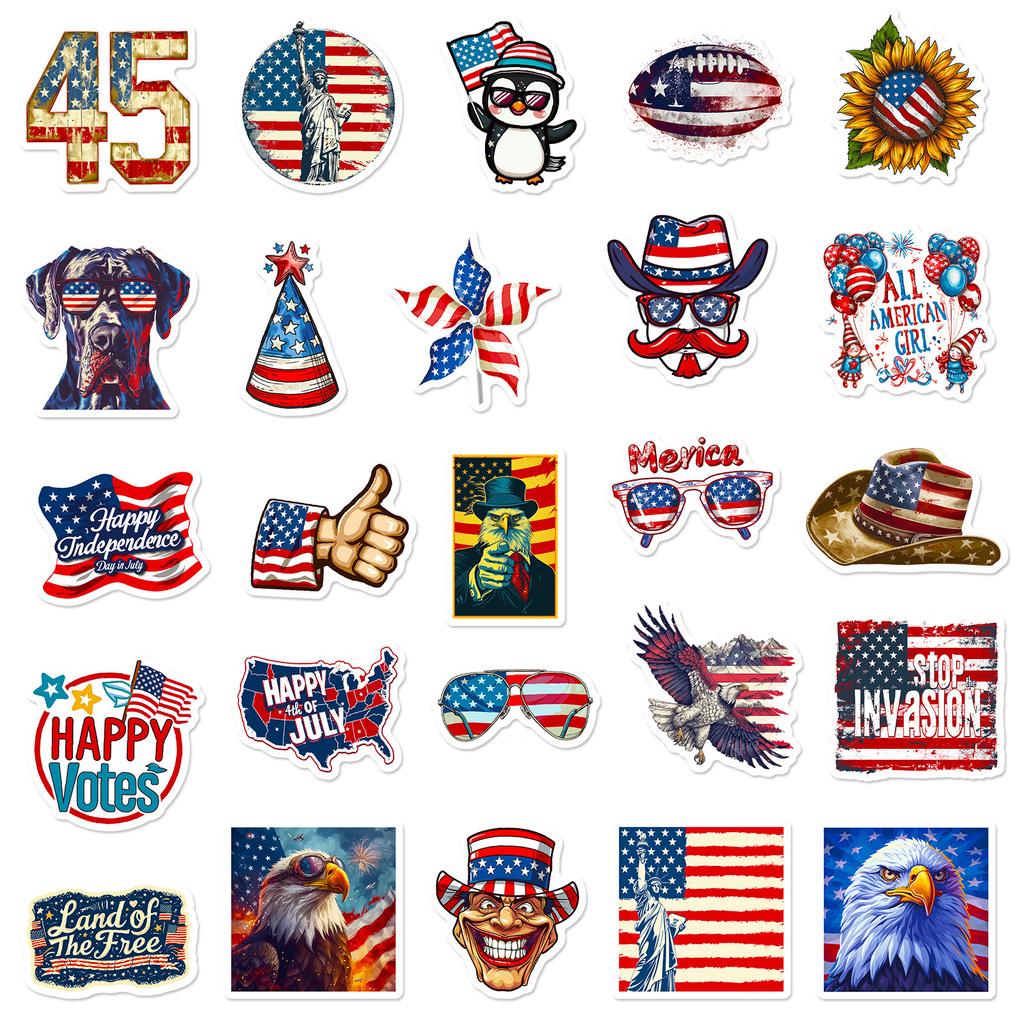 50 American Independence Day Celebration Stickers Doodle DIY Laptop Skateboard Luggage Waterproof Stickers Paper