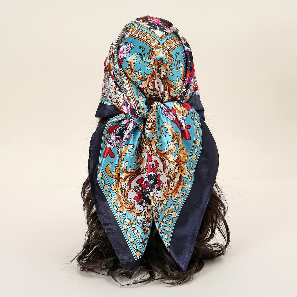 90*90cm Women Scarf Silk Feeling Hair Neck Square Brand Office Bandanna Muffler Waiter Flight Attendants Handkerchief Rings Wrap