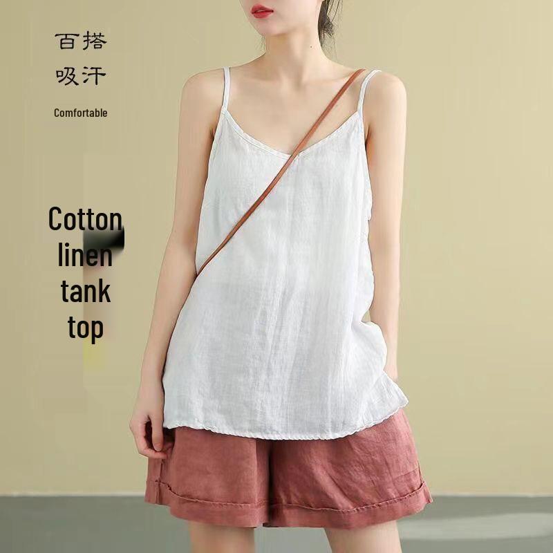 

Легкая хлопково-льняная майка без рукавов - Однотонная, свободного кроя, идеально подходит для лета 2XL - 72.5-82.5 kg