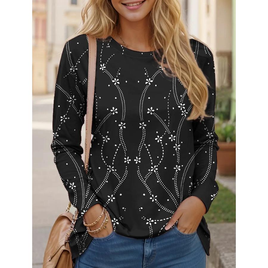 Damen T-Shirt, Oberteile, Blumenmuster, 3D-Druck, modisch, langärmelig, Festival, Urlaub, lustig, O-Ausschnitt, normale Passform, Frühlings- und Herbst-Sweatshirt